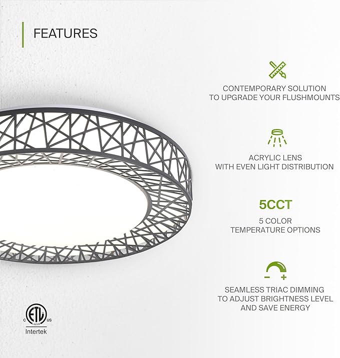 ASD 16 Inch LED Flush Mount Ceiling Light Fixture