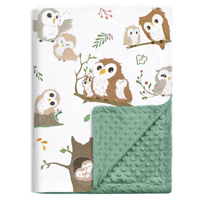 BOPRIO Baby Blankets for Unisex Boys Girls, Ultra Soft Nursery Minky Blankets with Owl Family Design and Dotted Fleece Backing, Cozy Bed Throws for Newborn Toddler Gift 30 x 40 Inch