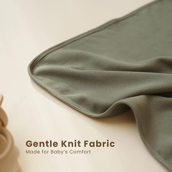Konssy Knit Baby Blanket 2 Pack, Soft Ribbed Swaddle Receiving Blankets for Boys & Girls, Lightweight Cozy Swaddling Wrap for Newborns, Infants, & Toddlers, 33x42 Inch (Beige, Sage)