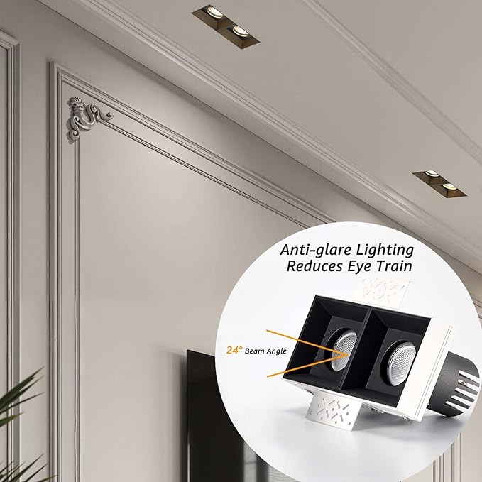 LED Square Recessed Lighting 4 Pack, 24W Aluminum Trimless Downlight,