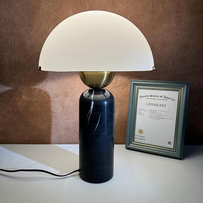 Modern Dome Shaped Table Lamp Mid-Century Accent Lamp Black Marble Desk Lamp