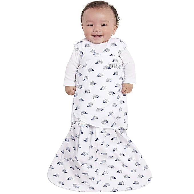 HALO 100% Cotton Sleepsack Swaddle, 3-Way Adjustable Wearable Blanket, TOG 1.5, Navy Hedgehog, Small, 3-6 Months