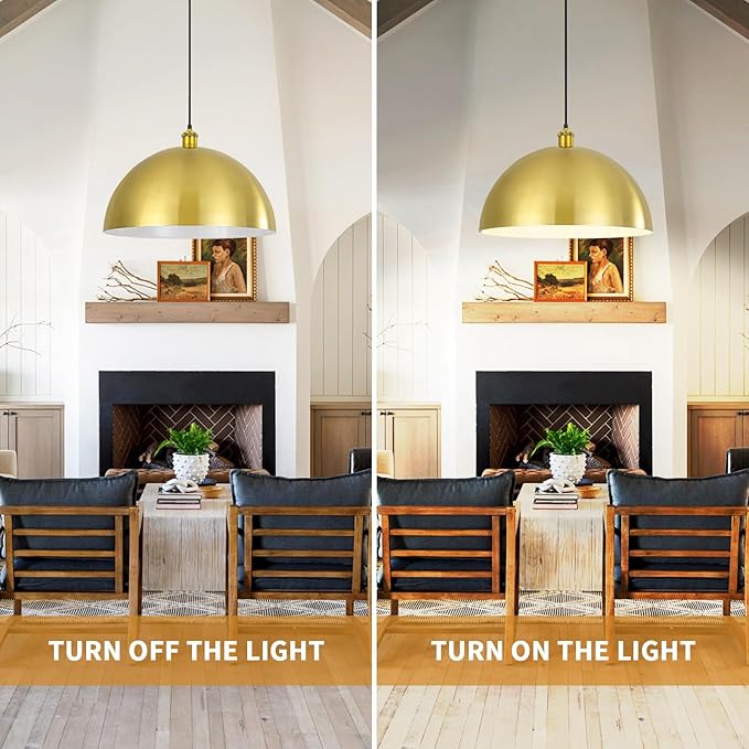 Gold Pendant Light, Elegant Semi-Circular Shade Design, Adjustable Height
