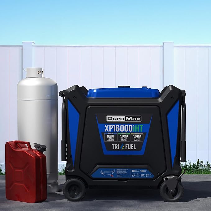DuroMax XP16000iHT 16,000-Watt Tri Fuel Portable Digital Inverter Generator - Gas, Propane & Natural Gas, Remote Electric Start, Whole Home Power Backup, Transfer Switch Ready, RV & Emergency Ready