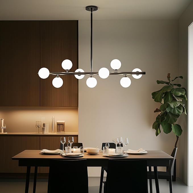 Mid Century Modern Globe Sputnik Chandelier, 9-Light Linear Chandeliers