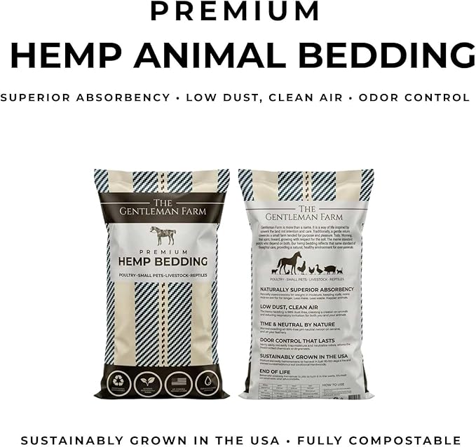 Premium Hemp Animal Bedding for Chickens, Livestock & Small Animals | Highly Absorbent, Low Dust, Natural Odor Control | Coop, Stall & Nesting Bedding | USA Grown Hemp (40lb)
