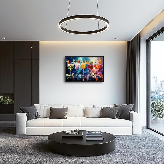 Olivine Large Wall Art, Cocktail Pictures Wall Decor, Colorful Cocktail Paintings, Liquor Canvas Prints, Framed Artwork for Bar Bathroom Bedroom Living Room Office Home Decoration 36"x24"