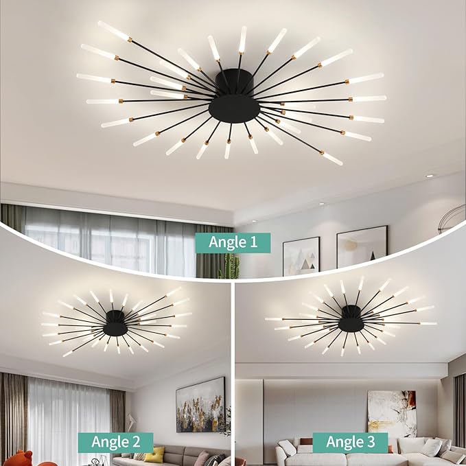 ziidoo Modern Ceiling Light Fixtures, 28 Lights Metal Firework Designed Chic