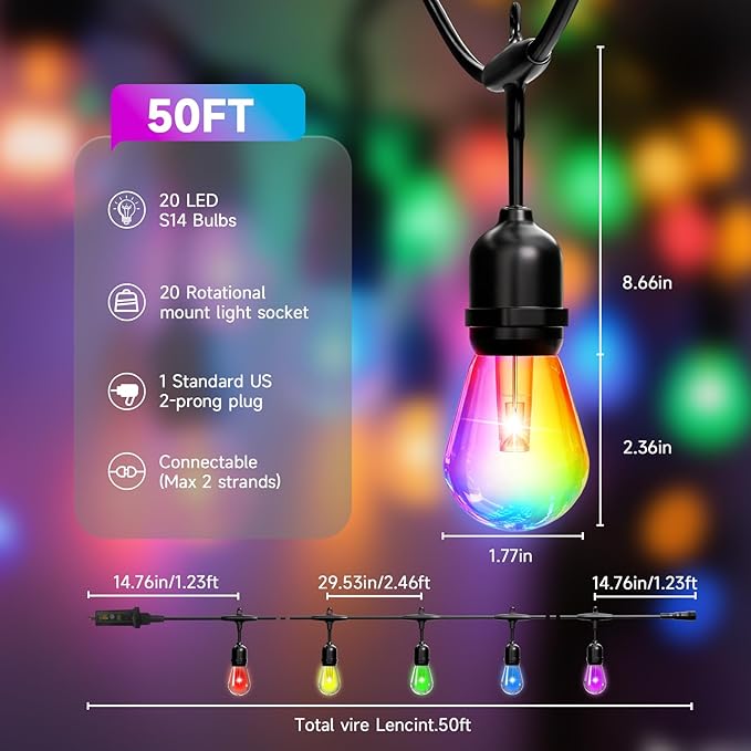 RGB Safety String Lights 50FT