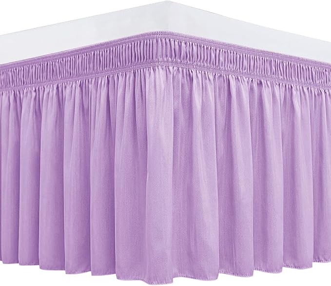Biscaynebay Wrap Around Bed Skirts with Adjustable Belts for Queen Beds 15" Drop, Violet Elastic Dust Ruffles Silky Luxrious Fabric Machine Washable