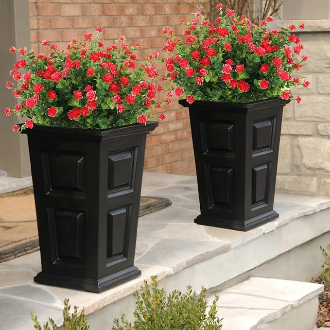 Outdoor Artificial Plant UV Resistant Fake Stems Plants, Faux Plastic Greenery for Indoor Outside Hanging Plants Garden Porch Window Box Home Wedding Farmhouse Outdoor Decorations for Patio (Red)