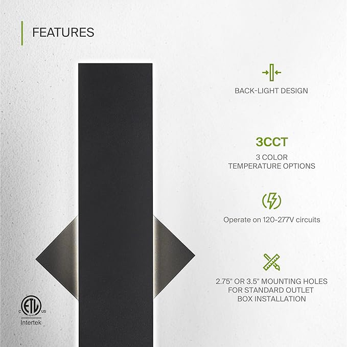 ASD LED 24" Long Wall Mount Light Fixture, Outdoor & Indoor Linear Sconce | 3CCT