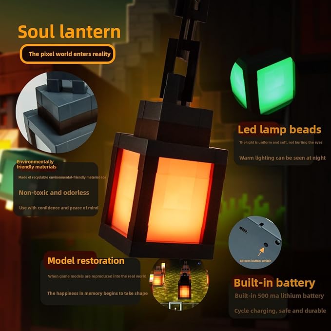 Timer-Enabled Pixelated Lantern Night Light, 16-Color RGB LED Mood Lamp