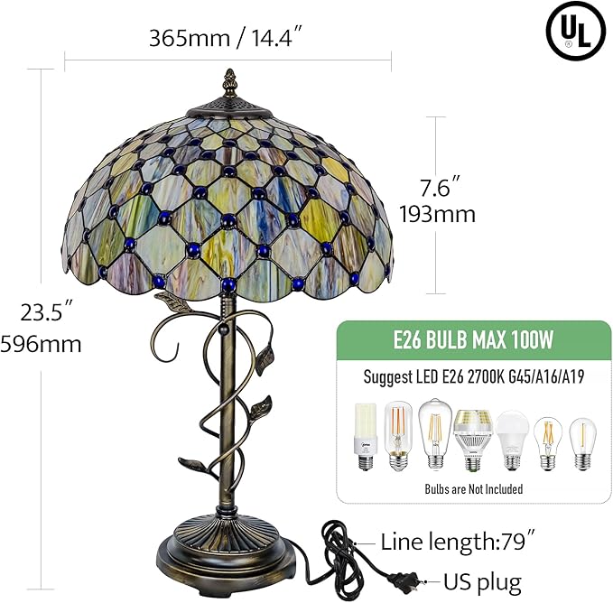 Tiffany Style Table Lamp, Stained Gradient Mable Green Glass Desk Lamp