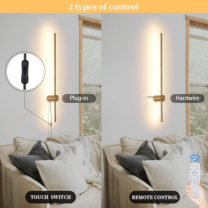 Dimmable Plug in Wall Sconce Set of 2, Adjustable Color Temperature Brightness