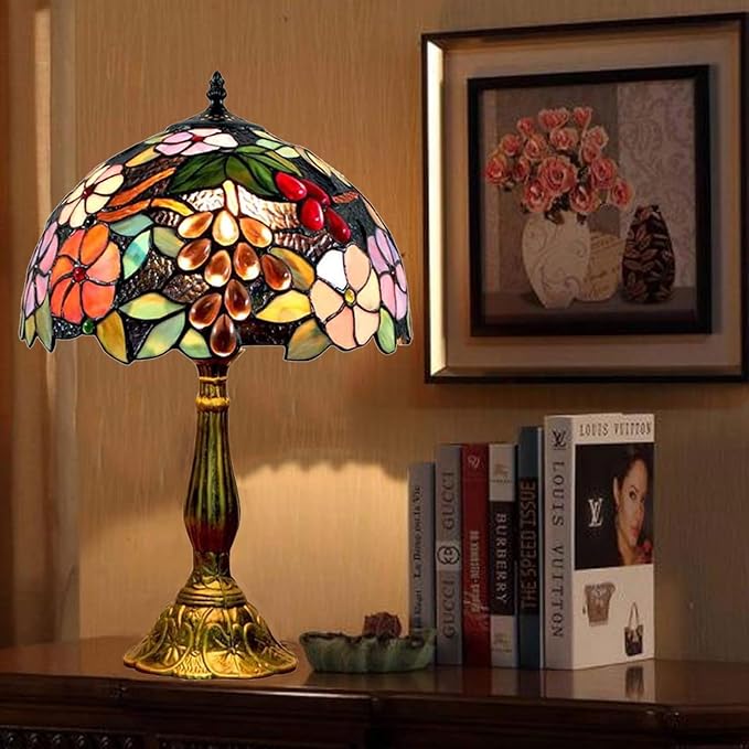 Tiffany Table Lamp Hand-Made Grape Rose Stained Glass Table Lamps Bedside