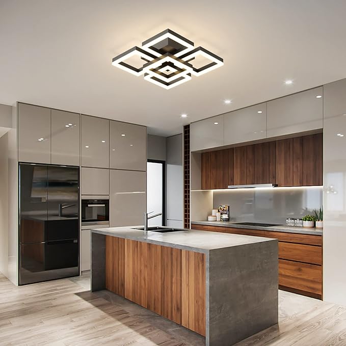 GEADI Modern LED Ceiling Light, 64W Dimmable Black Flush Mount Light 5-Square