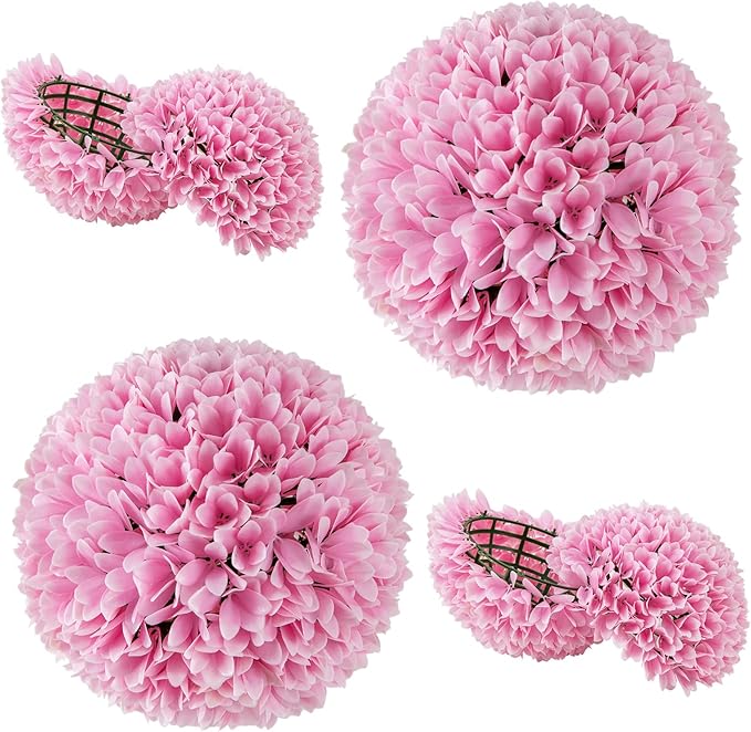 Goplus 11 Inch Topiary Balls Artificial Outdoor Set of 2, Faux Boxwood Ball, Fake Plant Sphere, Round Artificial Plant Balls for Front Door, Porch, Backyard, Balcony, Home Décor (Pink)