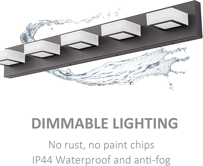 Ralbay Dimmable Matte Black Vanity Light Modern 5 Lights Acrylic Stainless