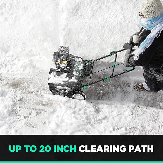 Litheli 40V Battery Powered Cordless Snow Blower, 20'' Electric Snow Thrower with Wheels, LED Lights, 180° Chute, Powerful Snow Removal Kit with 4.0Ah Battery and Fast Charger