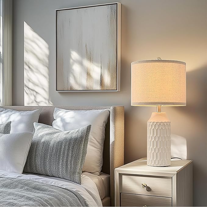 22IN Modern Ceramic Table Lamp Set of 2 White Lamps