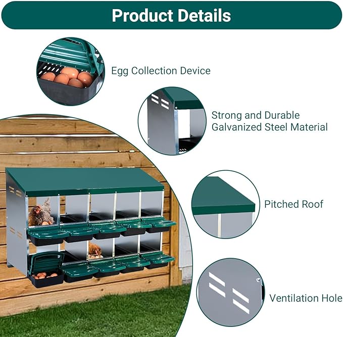 Red 6/8/10-Hole Wall-Mount Chicken Nesting Box with Legs & Roll-Away Design – Easy Egg Collection, Pull-Out Cleaning, Durable Roosting Box for All Chicken Breeds