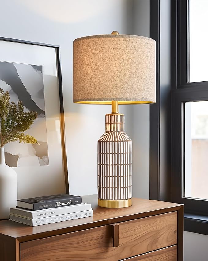 25" Table Lamps Set of 2, Modern Ceramic Bedside Lamps