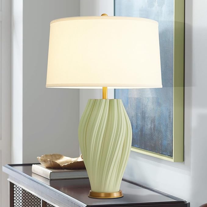 Modern Textured Ceramic Large Table Lamps 26.75", Sage Green Plug in Table Lamp