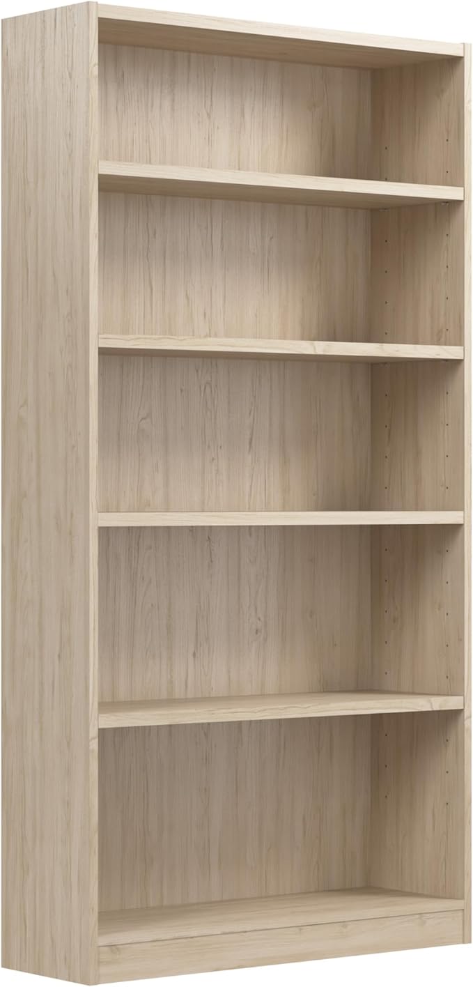Bush Furniture Universal Tall 5 Shelf Bookcase in Natural Elm, Vertical Storage and Display Bookshelf for Home Office or Living Room Organization