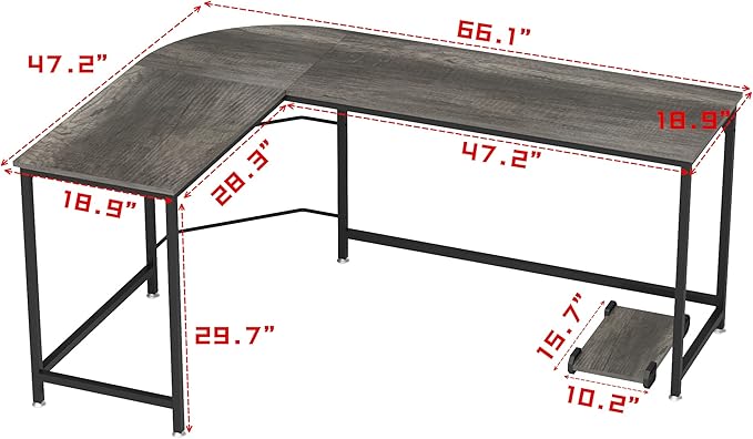 Teraves Reversible L Shaped Desk, 66.1" Gaming Desk, Corner Desks for Home Office, Space Saver Workstation Table, Modern Wooden Desk, BOAK