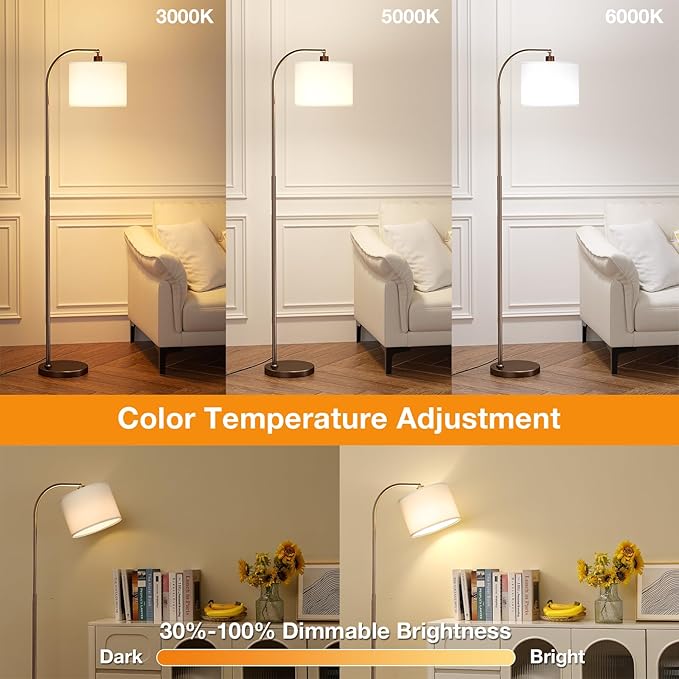 Ambimall Arc Floor Lamp with Remote and Stepless Dimmable Bulb, Colors