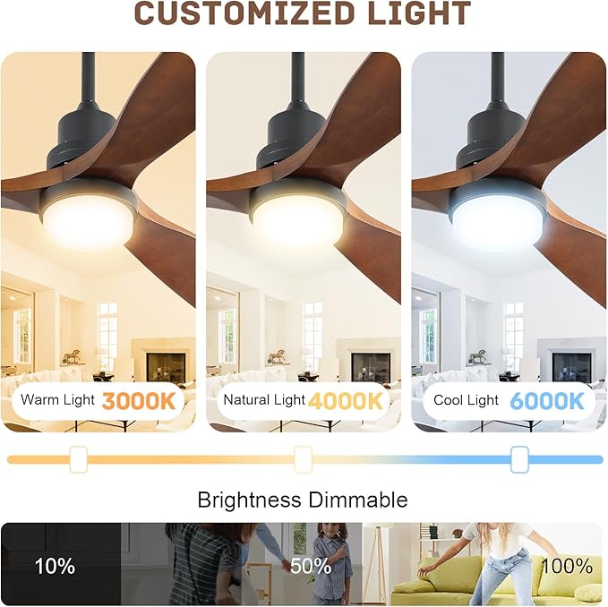 Sofucor Smart Ceiling Fan with Light, 52 Inch Solid Wood Ceiling Fans with