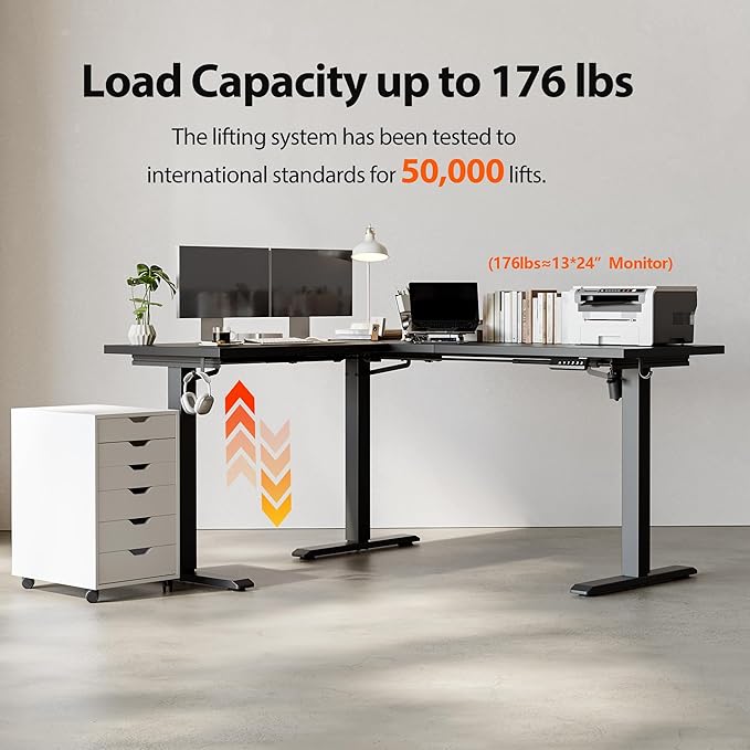 Agilestic 59 Inch L Shaped Standing Desk Adjustable Height, Electric Corner Standing Desk, Sit Stand Computer Table with Splice Board, Black
