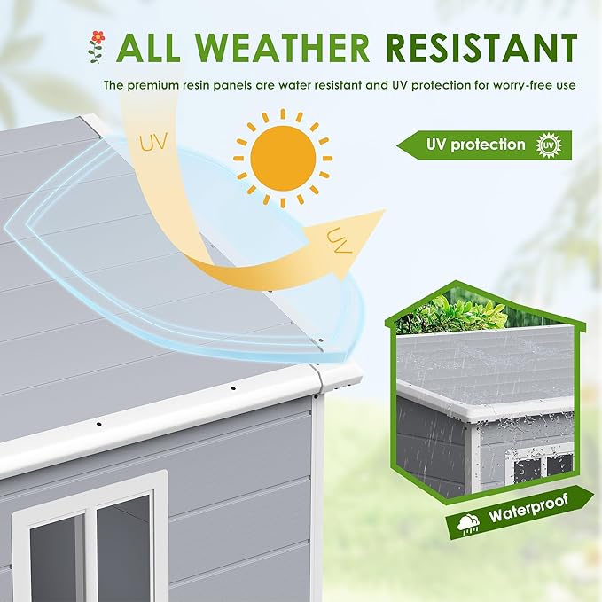 JUMMICO Outdoor Storage Shed, 6 x 4 FT Resin Shed with Floor and Lockable Door, Plastic Garden Tool Outside Sheds for Patio Backyard Lawn