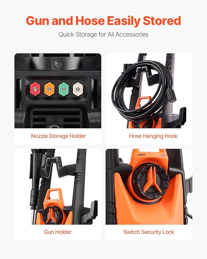 VEVOR Electric Pressure Washer, Max 4500 PSI and 3.2 GPM, High Power Pressure Cleaning Machine with 4 Quick Connect Nozzles and a Foam Cannon, Ideal for Cars/Fences/Driveways/Patios/Home Cleaning