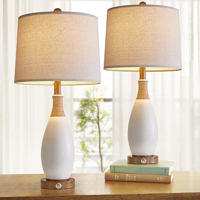 OYEARS 24.5” 3-Way Dimmable Touch Control Bedside Table Lamp Set of 2