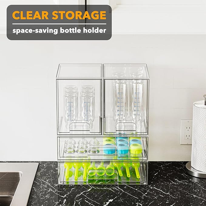 SpaceAid Bottle Storage Organizer Baby - Acrylic Bottles Station Organizer Container, Stackable Clear Drawers for Countertop, Vanity, Bathroom, Cabinet, Pantry Organization, 4 Pack, 2M2L, 14.4" H