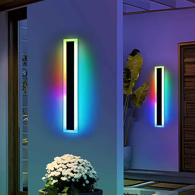 Widened 2 Pack Modern Outdoor Wall Sconces, 31.4inch RGB Dimmable LED Lights