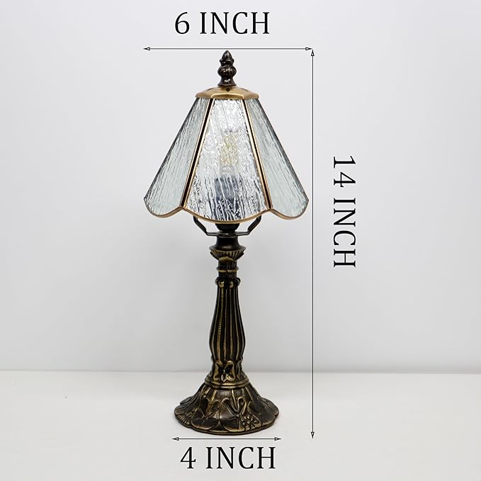 Small Stained Glass Table Lamp Transparent Bark Pattern Style Stained Glass