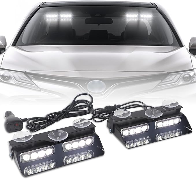 XRIDONSEN White 2 in 1 Dash Emergency Strobe Lights Front/Rear Windshield