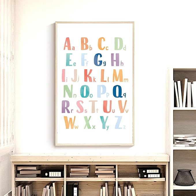 OZCONO Rainbow Alphabet Poster for Kids, Educational ABC Wall Chart for Classroom Decor, Montessori, Nursery Toddler Learning (Unframed) (24x36)