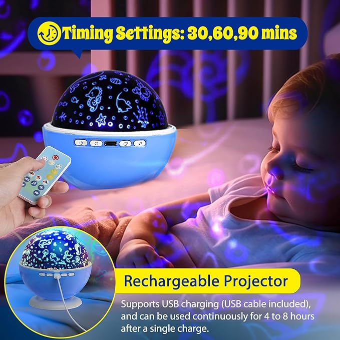 Night Light Projector, Night Light for Kids, Star Projector, 54 Light Color 360 Degree Rotation Kids Night light, Rechargeable Lamp for Bedroom, Light Projector Birthday Christmas Gifts for Boys Girls