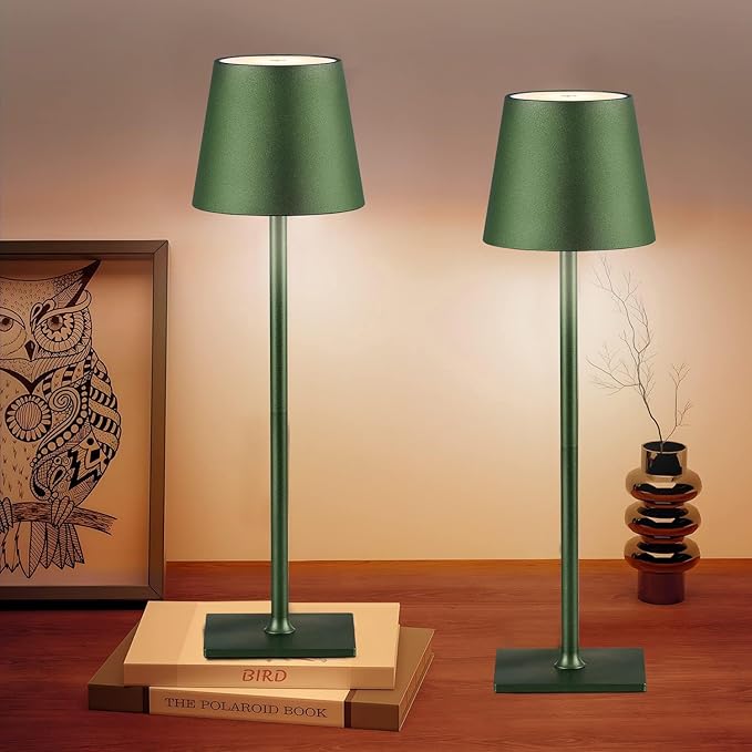 2 Pack Cordless Table Lamps, 3 Colors Stepless Dimming, 5000mAh Rechargeable