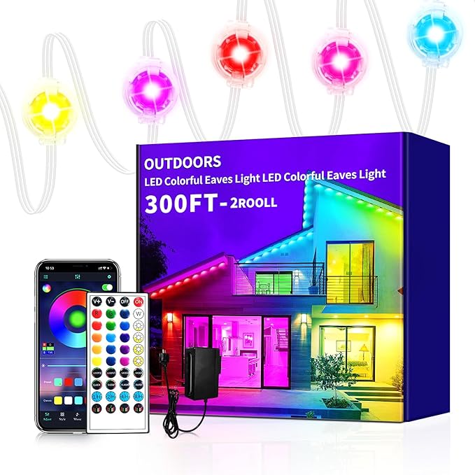 300ft Permanent Outdoor Lights, RGB Eave Lights, Music Sync IP67 Waterproof