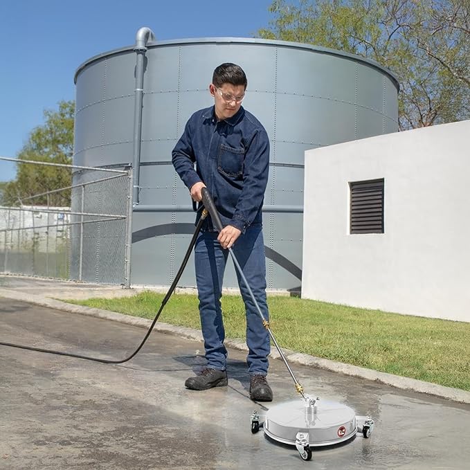 16" Pressure Washer Surface Cleaner with 4 Wheels, Stainless Steel Power Washer Surface Cleaner for Driveways Sidewalks Patios, 1/4" Quick Connector, 2 Extension Wand, 4000 PSI