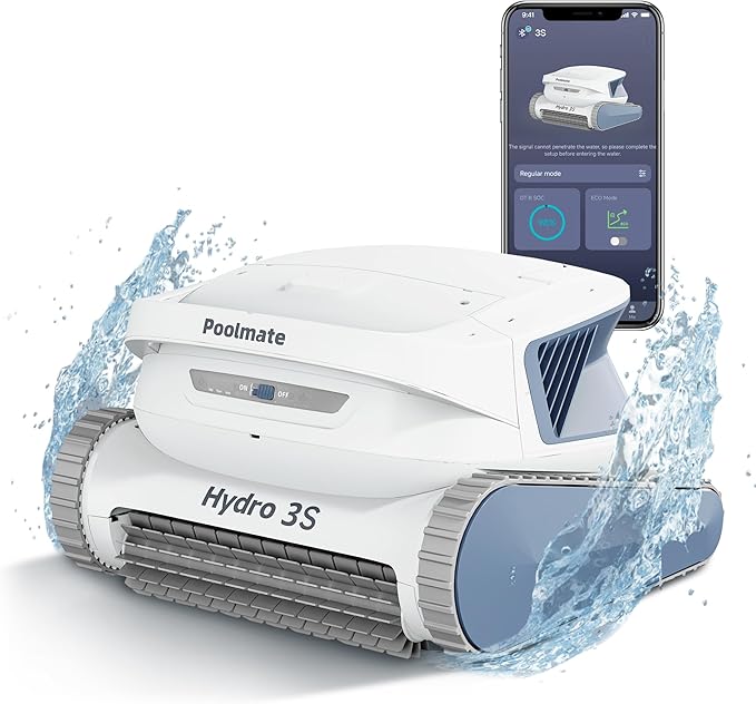 Poolmate Hydro 3S Cordless Robotic Pool Vacuum for Inground Pools, 4 Cleaning Modes, App Control, 300 Mins ECO Mode, Smart Navigation S-Path, 4.1L Large Filter Basket, Ideal for Aboveground Pools