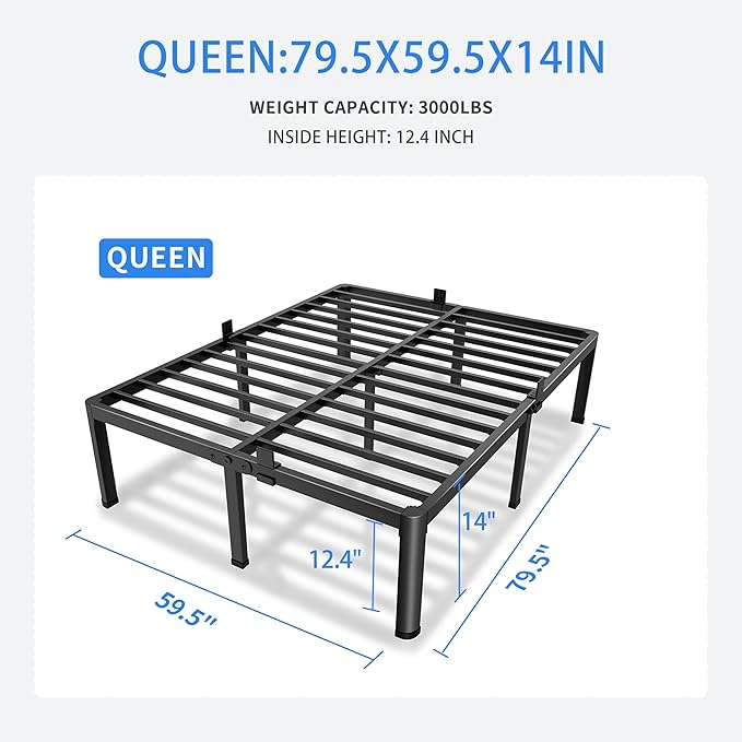 MAF 14 Inch Queen Metal Platform Bed Frame with Round Corner Legs, 3000 LBS Heavy Duty Steel Slats Support, Noise Free, No Box Spring Needed, Easy Assembly