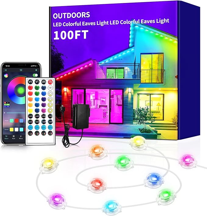 100ft Permanent Outdoor Light, RGB Eaves Lights