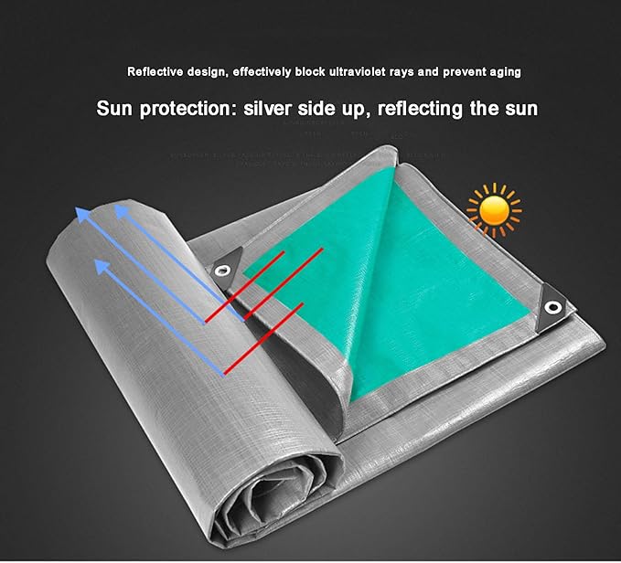 Heavy Duty Tarp Tarpaulin Reinforced Eyelets,Thick 0.32mm PE Waterproof Silver Tarp Sheet Cover,for Kennels Chicken Coop Fishpond Hay Log Pile Roof Trailer Outdoor Furniture (6x10m/20x33ft)
