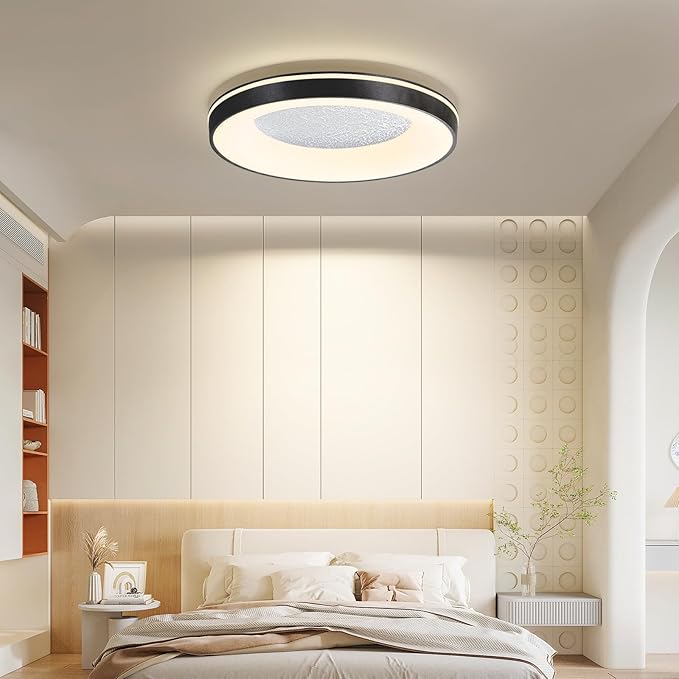 LED Flush Ceiling Light, 15in Black Round Ceiling Light Dimmable